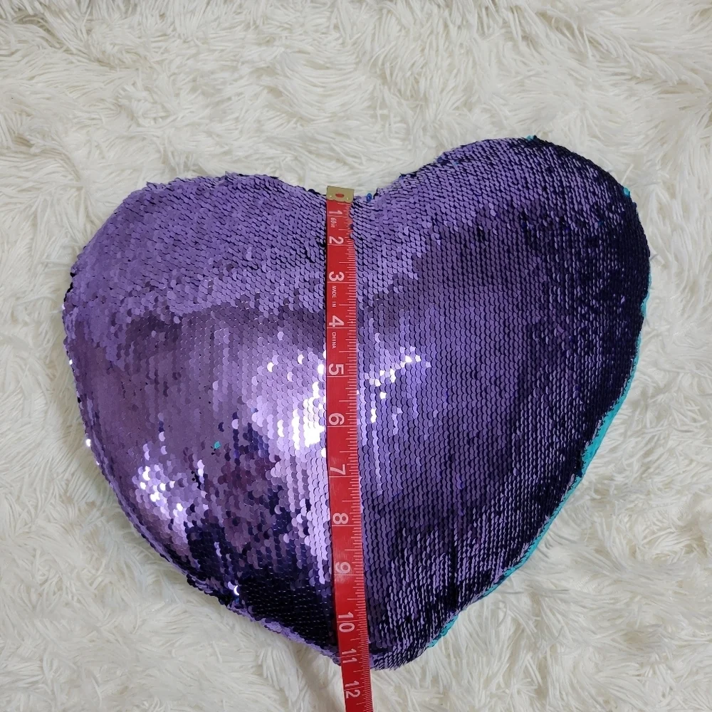Flip Sequins Heart shaped Girl Mermaid Teal & Purple decorative pillow